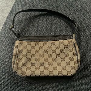 Gucci, brown canvass mini shoulder purse